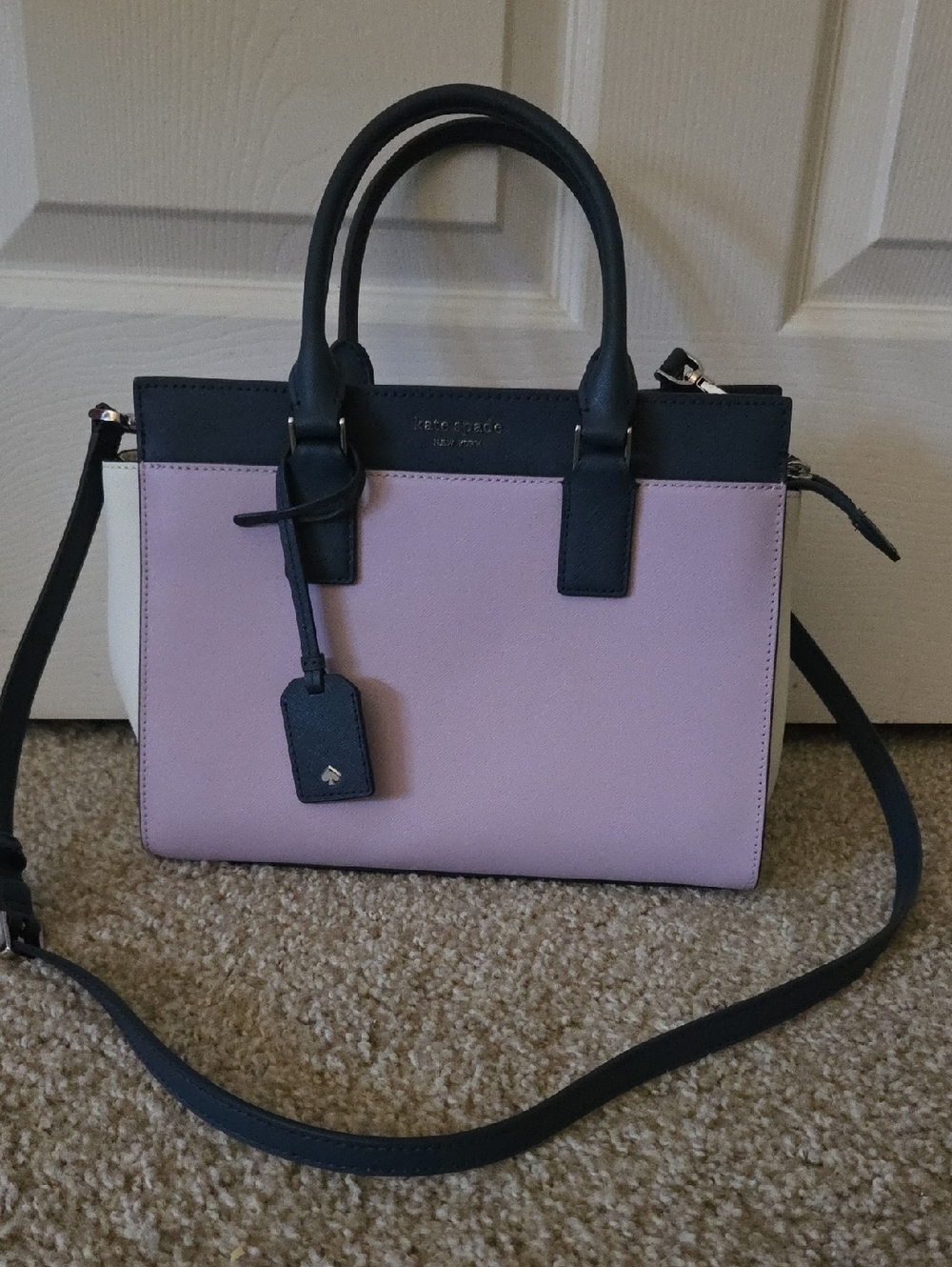 kate spade Purple and Navy Blue Leather Colorblock Medium Cameron Satchel